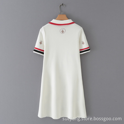 New Bee Pattern Embroidered Short Sleeve Knitted Lapel